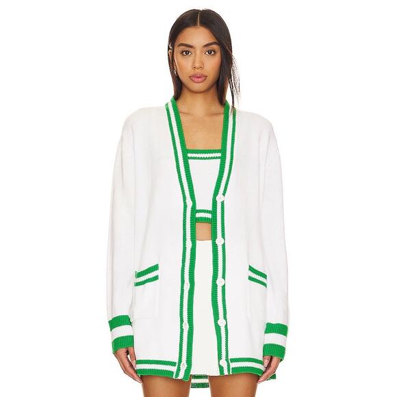 Show Me Your MuMu Sweaters - Show Me Your MuMu Green and White Cardigan Duster Academia Vibrant Size Large